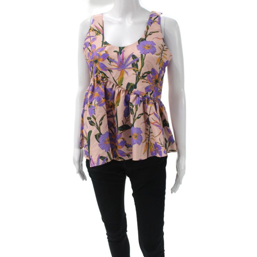 Kika Vargas Womens Camisole V-Neck Floral Pink Zip Polyester Size S